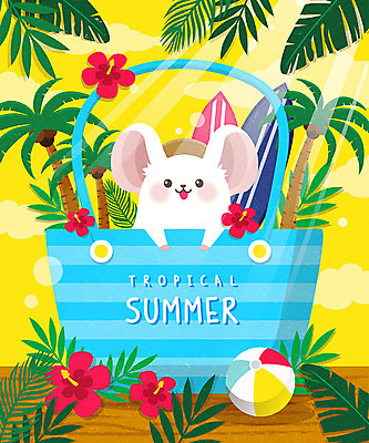 한마리 꽃 일러스트 프레임 사람없음 여름 여름휴가 바캉스 야자수 노란색 귀여움 서핑보드 비치볼 야자수잎 프레임일러스트 흰쥐 경자년 국내일러스트 AI파일 나무 식물 1 계절 컬러 컨셉 잎 공 휴가 바캉스용품 보드_스포츠 쥐 파일형식 벡터 2020년 여름_계절
