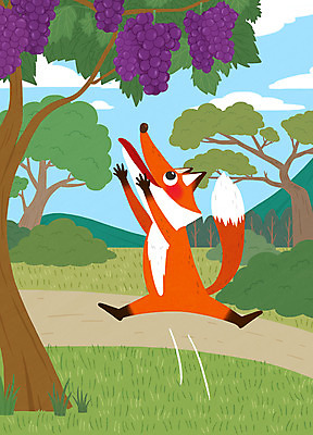 PSD 나무 한마리 일러스트 포도 동화 사람없음 초록색 점프 여우 이솝우화 여우와신포도 국내일러스트 식물 1 컬러 과일 포유류 모션 이야기 파일형식