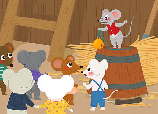 PSD 여러마리 일러스트 동화 사람없음 갈색 방울 쥐 무서움 토론 헛간 볏집 고양이목에방울달기 국내일러스트 감정 컬러 다수 장식 설치류 저장고 파일형식 이솝우화