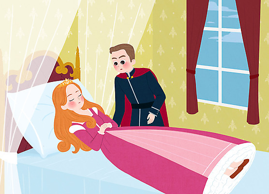 PSD 여자 남자 일러스트 창문 두명 침실 침대 설레임 왕자 잠자는숲속의공주 국내일러스트 감정 가구 동화 사람 공주님 파일형식