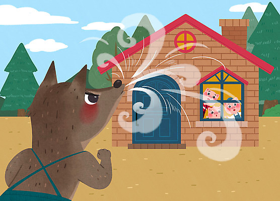 PSD 나무 무료이미지 여러마리 일러스트 동화 바람 사람없음 갈색 돼지 늑대 벽돌집 아기돼지 아기돼지삼형제 바람불기 국내일러스트 자연요소 식물 새끼 컬러 다수 포유류 날씨 주택 불기 파일형식