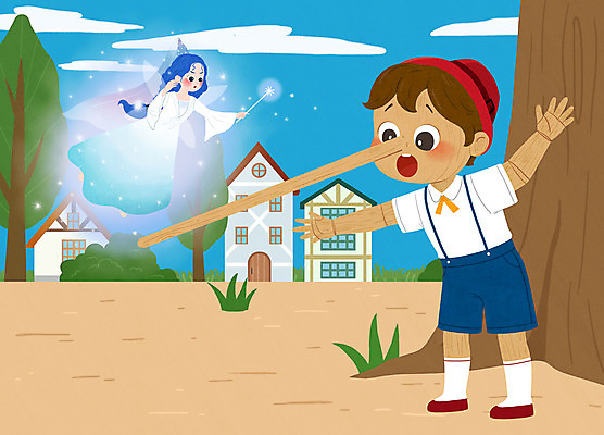 PSD 나무 여자 남자 일러스트 동화 주택 요정 두명 놀람 분노 거짓말 요술 피노키오 국내일러스트 식물 감정 표정 사람 건물 파일형식