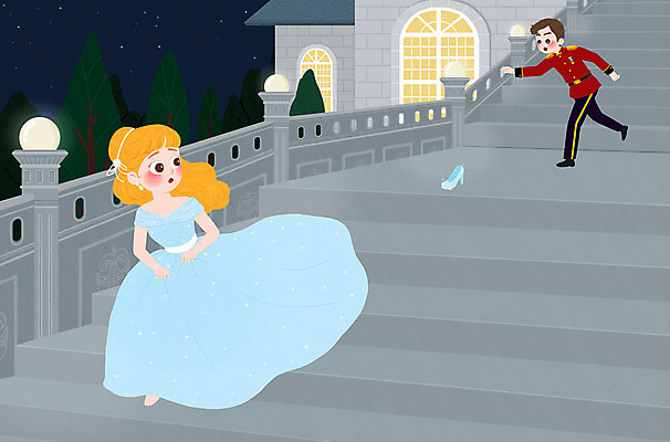 PSD 여자 남자 일러스트 두명 달리기 계단 회색 벗겨짐 신데렐라 왕자 유리구두 국내일러스트 구두 컬러 모션 동화 사람 공주님 파일형식