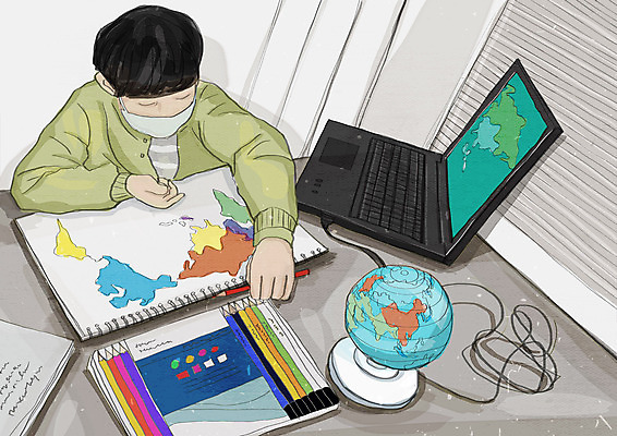 PSD 학생 교육 남자 일러스트 청소년 모바일 색연필 마스크 한명 안전 사람 사람없음 노트북 컴퓨터 지구본 사회이슈 스케치북 에듀 에듀케이션 온라인강의 남자한명만 스쿨팩 코로나바이러스 사회적거리두기 생활방역 개학연기 온택트 랜선라이프 델타변이바이러스 국내일러스트 1 라이프스타일 캠페인 컨셉 학용품 전자제품 바이러스 강의 개학 방역 남자만 파일형식 언택트