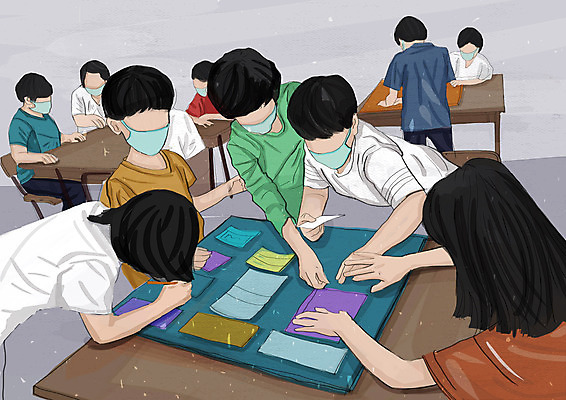 PSD 학생 여자 교육 남자 초등학생 어린이 의자 일러스트 교실 수업 마스크 안전 사람 소녀 소년 여러명 사람없음 그룹 사회이슈 책상 에듀 에듀케이션 어린이만 스쿨팩 코로나바이러스 사회적거리두기 생활방역 델타변이바이러스 대면 국내일러스트 캠페인 가구 다수 컨셉 학교 바이러스 방역 파일형식