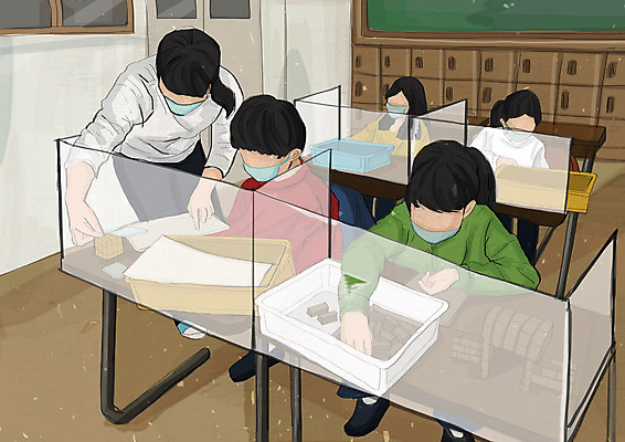 PSD 학생 여자 교육 남자 초등학생 어린이 의자 일러스트 교실 마스크 안전 사람 풍경 소녀 소년 여러명 성인 사람없음 교사 사회이슈 책상 교구 가림막 에듀 에듀케이션 스쿨팩 코로나바이러스 사회적거리두기 생활방역 델타변이바이러스 대면 국내일러스트 직업 캠페인 가구 다수 컨셉 학교 바이러스 방역 파일형식
