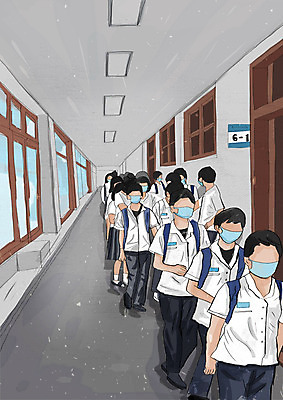 PSD 학생 여자 교육 남자 교복 일러스트 교실 청소년 마스크 안전 사람 여러명 사람없음 복도 사회이슈 등교 에듀 에듀케이션 줄서기 십대만 스쿨팩 코로나바이러스 사회적거리두기 생활방역 델타변이바이러스 국내일러스트 옷 캠페인 다수 컨셉 학교 모션 바이러스 등하교 방역 파일형식