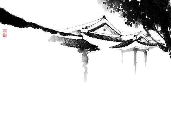 PSD 나무 한국전통 전통 고건축 일러스트 캘리그라피 지붕 붓터치 나뭇잎 한옥 기와 사람없음 나뭇가지 번짐 국내일러스트 식물 건축물 잎 한국 파일형식 효과