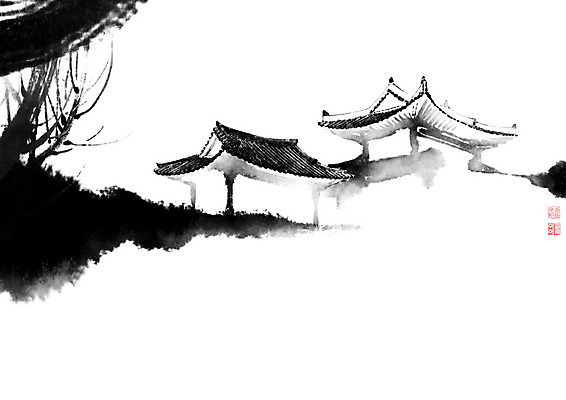 PSD 나무 한국전통 전통 고건축 일러스트 캘리그라피 지붕 붓터치 한옥 기와 사람없음 번짐 국내일러스트 식물 건축물 한국 파일형식 효과