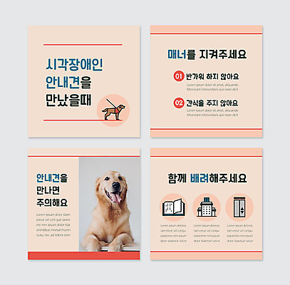 PSD 템플릿 한마리 웹템플릿 사람없음 주황색 예절 매너 시각장애인 안내견 카드뉴스 이미지템플릿 1 컬러 개 장애인 파일형식