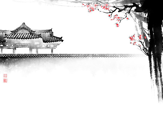 PSD 나무 한국전통 전통 꽃 고건축 잎 일러스트 캘리그라피 붓터치 한옥 기와 사람없음 담장 나뭇가지 번짐 국내일러스트 식물 건축물 한국 파일형식 효과