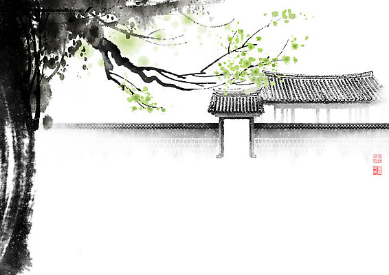 PSD 나무 한국전통 전통 꽃 고건축 잎 일러스트 캘리그라피 붓터치 한옥 기와 사람없음 담장 나뭇가지 대문 번짐 국내일러스트 식물 건축물 한국 문 파일형식 효과