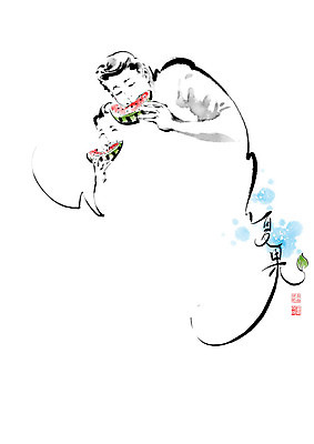 PSD 여자 남자 딸 어린이 잎 과일 일러스트 캘리그라피 붓터치 여름음식 수박 들기 사람 소녀 성인 두명 여름 한자 아빠 먹기 번짐 부녀 맛있는 제철과일 국내일러스트 식물 문자 계절 음식 가족 모션 제철 파일형식 효과 여름_계절