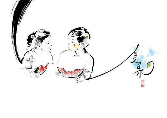 PSD 여자 남자 어린이 잎 과일 일러스트 캘리그라피 붓터치 여름음식 수박 웃음 들기 소녀 소년 두명 여름 친구 마주보기 한자 먹기 번짐 수박씨 어린이만 맛있는 제철과일 국내일러스트 식물 문자 계절 음식 관계 모션 표정 씨앗 사람 제철 파일형식 효과 여름_계절