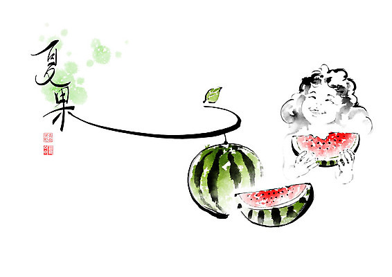 PSD 여자 어린이 잎 과일 일러스트 캘리그라피 붓터치 여름음식 수박 한명 웃음 들기 사람 소녀 여름 한자 먹기 번짐 소녀한명만 맛있는 제철과일 국내일러스트 식물 문자 1 계절 음식 모션 표정 제철 여자한명만 소녀만 파일형식 효과 여름_계절