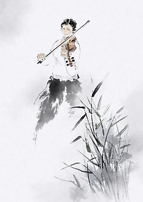 PSD 여자 악기 연주 일러스트 캘리그라피 붓터치 한명 들기 사람 성인 취미 풀 바이올린 번짐 바이올리니스트 성인여자한명만 국내일러스트 식물 1 음악 모션 현악기 연주자 여자한명만 성인여자만 파일형식 효과