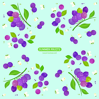 PSD 꽃 백그라운드 잎 패턴 과일 일러스트 사람없음 여름 파란색 블루베리 국내일러스트 식물 계절 컬러 무늬 파일형식