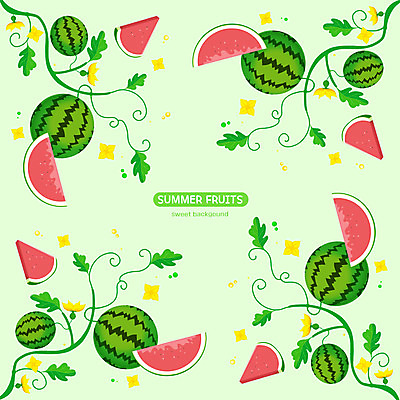 PSD 꽃 백그라운드 잎 패턴 과일 일러스트 여름음식 수박 사람없음 초록색 여름 수박조각 제철과일 국내일러스트 식물 계절 음식 컬러 조각 무늬 제철 파일형식 여름_계절