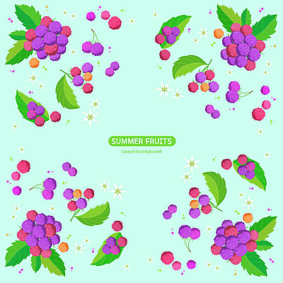 PSD 꽃 백그라운드 잎 패턴 과일 일러스트 사람없음 여름 파란색 복분자 제철 제철음식 국내일러스트 식물 계절 음식 컬러 무늬 파일형식