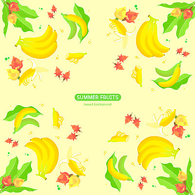 PSD 꽃 백그라운드 잎 패턴 과일 일러스트 바나나 사람없음 여름 노란색 국내일러스트 식물 계절 컬러 무늬 파일형식