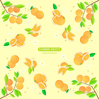 PSD 꽃 백그라운드 잎 패턴 오렌지 과일 일러스트 사람없음 여름 노란색 오렌지꽃 국내일러스트 식물 계절 컬러 무늬 파일형식