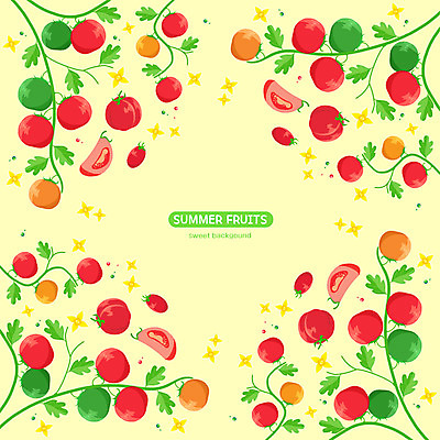 PSD 꽃 백그라운드 잎 패턴 토마토 과일 일러스트 사람없음 여름 노란색 과채 국내일러스트 식물 계절 컬러 무늬 채소 파일형식