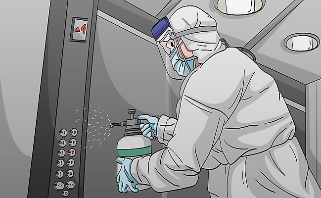 남자 일러스트 버튼 조명 마스크 한명 들기 사람 성인 회색 엘리베이터 분무기 보안경 방역 소독 소독제 성인남자한명만 방역복 방역사 국내일러스트 AI파일 직업 1 옷 컬러 모션 안전장비 남자한명만 성인남자만 파일형식 벡터