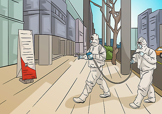 나무 남자 일러스트 창문 출입구 마스크 들기 사람 성인 두명 건물 회색 보안경 방역 소독 소독제 성인남자만 방역복 방역사 방역기 국내일러스트 AI파일 식물 직업 건축물 옷 컬러 모션 안전장비 남자만 성인만 파일형식 벡터