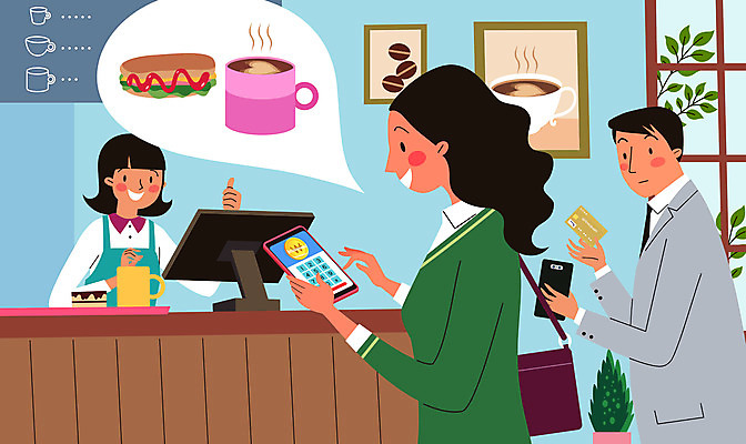 여자 남자 화분 커피 액자 말풍선 돈 일러스트 창문 모바일 나뭇잎 들기 사람 성인 세명 금융 경제 스마트폰 동전 카페 신용카드 지갑 결제 핫도그 핀테크 성인만 가상화폐 국내일러스트 AI파일 음료 음식 잎 모션 패스트푸드 핸드폰 스마트기기 상점 재산 파일형식 벡터