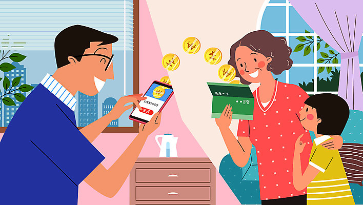 나무 여자 노년 남자 아들 할머니 어린이 가구 쿠션 돈 일러스트 창문 모바일 손녀 들기 사람 성인 건물 세명 금융 경제 스마트폰 소파 동전 블라인드 아빠 즐거움 통장 모바일뱅킹 가상화폐 국내일러스트 AI파일 식물 건축물 감정 생활용품 의자 가족 모션 핸드폰 스마트기기 커튼 재산 손주 뱅킹 파일형식 벡터