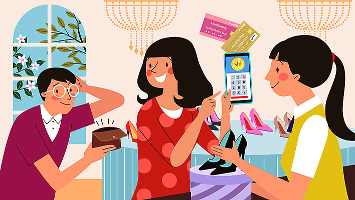 여자 남자 꽃 구두 신발 돈 일러스트 창문 들기 사람 세명 금융 경제 스마트폰 쇼핑 상자 동전 가리킴 신용카드 지갑 신발가게 핀테크 가상화폐 국내일러스트 AI파일 식물 모션 모바일 손짓 핸드폰 스마트기기 상점 재산 파일형식 벡터