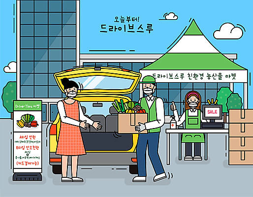 여자 남자 채소 일러스트 자동차 마스크 들기 사람 성인 세명 농작물 상자 세일 시장 바이러스 구매 사회이슈 고객 주기 자동차트렁크 손세정제 성인만 코로나바이러스 드라이브스루 사회적거리두기 델타변이바이러스 로컬푸드 국내일러스트 AI파일 육상교통 캠페인 컨셉 농업 모션 농산물 쇼핑 세정제 파일형식 벡터