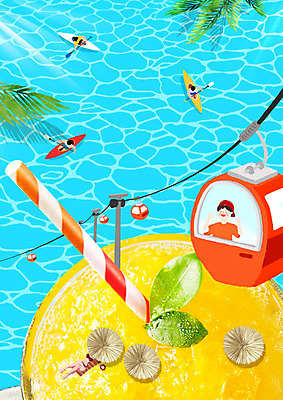 PSD 편집이미지 여자 남자 음료 바다 사람 여러명 여름 파란색 노란색 카누 케이블카 스무디 이미지편집 계절 컬러 다수 수상스포츠 파일형식