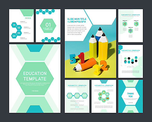템플릿 어린이교육 교육 비즈니스 그래프 사람없음 세트 숫자 연필 다양 수학 PPT 프레젠테이션 문서템플릿 육각형 민트색 9P 이미지템플릿 도형 문자 컬러 다수 교과목 학용품 필기구 파일형식