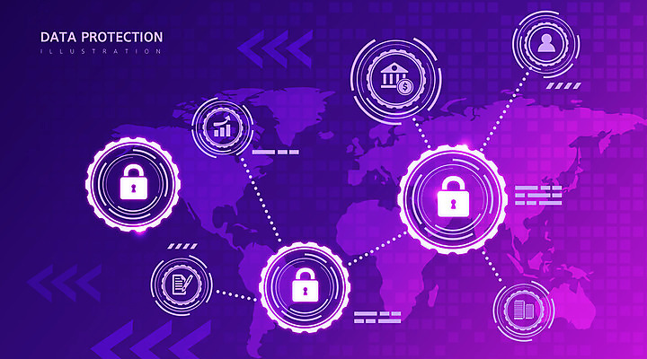 백그라운드 세계지도 일러스트 자물쇠 사람없음 디지털 보라색 정보 보호 톱니바퀴 보안 정보보호 정보보호의날 국내일러스트 AI파일 컬러 컨셉 지도 안전 세계 파일형식 벡터 법정기념일