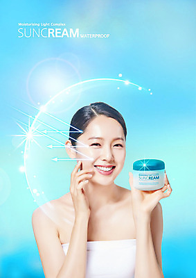 PSD 편집이미지 여자 한명 웃음 들기 사람 상반신 20대 성인 파란색 한국인 보호 선크림 자외선 의료성형뷰티 성인여자한명만 이미지편집 1 컬러 컨셉 모션 표정 동양인 청년 화장품 여자한명만 성인여자만 파일형식
