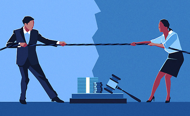 부부 여자 남자 돈 일러스트 사람 성인 두명 파란색 재산 싸움 줄다리기 의사봉 이혼 얼굴없음 성인만 국내일러스트 AI파일 커플 컬러 모션 놀이 금융 파일형식 벡터