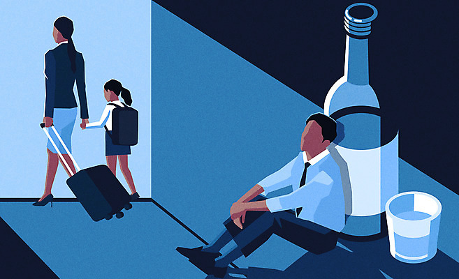 부부 여자 남자 딸 술잔 일러스트 엄마 주류 사람 성인 세명 파란색 부모 캐리어 기댐 슬픔 자녀 아빠 알코올중독 이혼 얼굴없음 국내일러스트 AI파일 커플 감정 음료 컬러 가족 모션 잔 여행가방 중독 파일형식 벡터