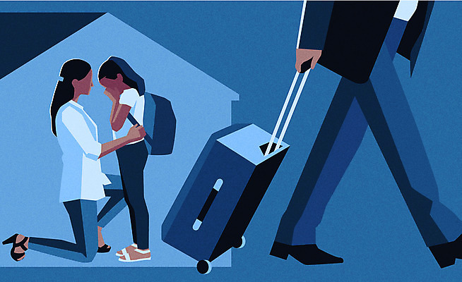 부부 여자 남자 딸 어린이 일러스트 엄마 사람 성인 세명 파란색 부모 캐리어 짐 자녀 아빠 울음 무릎꿇기 이혼 얼굴없음 국내일러스트 AI파일 커플 컬러 가족 모션 표정 여행가방 파일형식 벡터