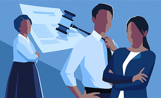 부부 여자 남자 일러스트 사람 성인 세명 파란색 팔짱 의사봉 시어머니 고부갈등 이혼 얼굴없음 이혼서류 국내일러스트 AI파일 커플 컬러 모션 갈등 파일형식 벡터 시부모님