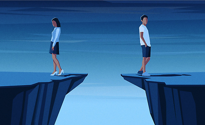 부부 여자 남자 일러스트 사람 성인 두명 파란색 절벽 등돌리기 이별 이혼 얼굴없음 성인만 국내일러스트 AI파일 커플 컬러 컨셉 모션 파일형식 벡터