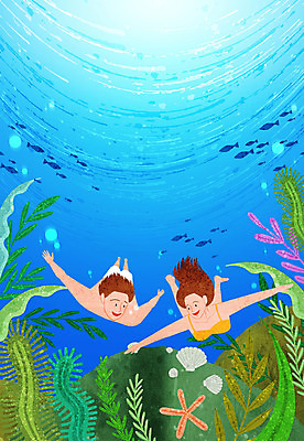 PSD 여자 남자 바다 일러스트 조개 나뭇잎 불가사리 사람 성인 두명 여름 여름휴가 바캉스 수중 수영 여름풍경 물방울 가리킴 해초 물고기떼 국내일러스트 계절 잎 휴가 어패류 극피동물 어류 풍경 손짓 수상스포츠 해조류 파일형식 여름_계절