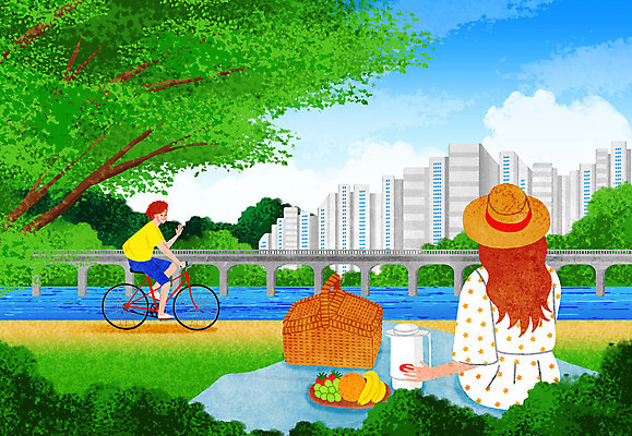PSD 나무 모자 여자 남자 과일 일러스트 하늘 사람 성인 두명 건물 여름 여름휴가 바캉스 소풍 바구니 자전거 여름풍경 돗자리 한강 소풍바구니 손흔들기 가교 국내일러스트 식물 건축물 잡화 계절 모션 휴가 서울 풍경 야외활동 바이크 랜드마크 파일형식 여름_계절