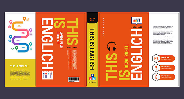 템플릿 표지디자인 북디자인 영어 출판디자인 교육 표지 북커버 영어교육 사람없음 책 주황색 헤드폰 에듀 에듀케이션 스쿨팩 책날개 표지샘플 이미지템플릿 AI파일 문자 컬러 음향기기 파일형식 벡터