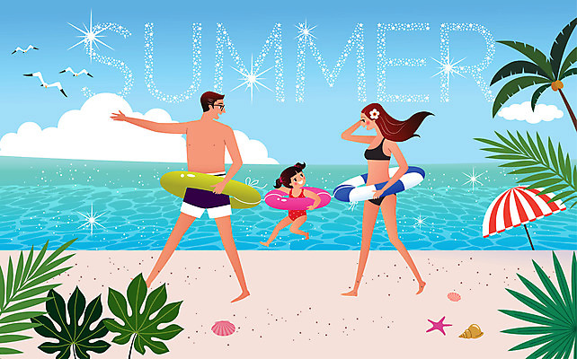 나무 구름 여자 남자 수영복 딸 어린이 바다 일러스트 가족 갈매기 엄마 조개 나뭇잎 사람 소녀 성인 해변 세명 여름 여름휴가 바캉스 부모 야자수 파라솔 아빠 튜브 국내일러스트 AI파일 자연요소 식물 옷 계절 잎 관계 조류 휴가 어패류 파일형식 벡터 여름_계절