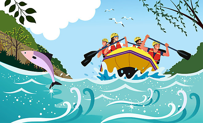 나무 구름 여자 남자 일러스트 물놀이 갈매기 어류 사람 여러명 성인 여름 여름휴가 바캉스 강 계곡 보트 급류타기 노 구명조끼 래프팅보트 성인만 국내일러스트 AI파일 자연요소 식물 계절 다수 배_교통 놀이 조류 휴가 수중동물 수상스포츠 구조용품 선박 파일형식 벡터 여름_계절