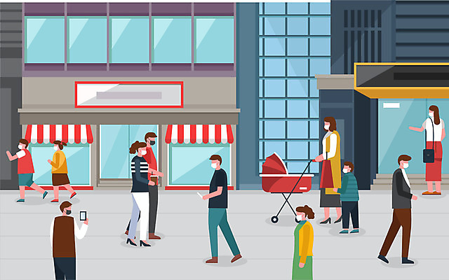 여자 남자 어린이 일러스트 마스크 사람 빌딩 여러명 성인 건물 산책 도시 사회이슈 외출 유모차 코로나바이러스 사회적거리두기 생활방역 델타변이바이러스 국내일러스트 AI파일 건축물 캠페인 다수 컨셉 휴식 아기용품 바이러스 방역 파일형식 벡터