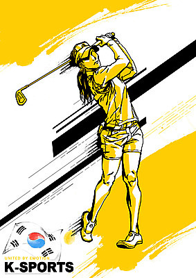 PSD 여자 스포츠 올림픽 골프 일러스트 운동선수 건강 한명 경기 운동 노란색 파이팅 헬스 골프채 골퍼 스윙 태극기 여자한명만 국내일러스트 1 컬러 포즈 모션 골프용품 사람 구기 국기 여자만 파일형식