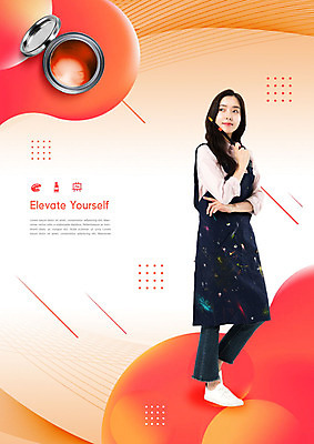 PSD 편집이미지 여자 미술 한명 들기 사람 20대 성인 주황색 앞치마 페인트 한국인 붓 즐거움 자기개발 성인여자한명만 이미지편집 1 감정 컬러 모션 문화예술 동양인 청년 여자한명만 성인여자만 파일형식