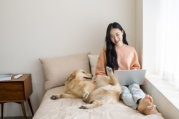 포토 JPG 전신 한마리 여자 반려견 실내 한명 미소 앉기 20대 성인 앞모습 노트북 반려동물 화목 한국인 침대 골든리트리버 강아지 창가 즐거움 교감 반려 성인여자한명만 펫팸족 국내포토 동물 1 감정 뷰포인트 가구 컨셉 창문 모션 표정 사람 동양인 청년 내부 전자제품 개 리트리버 신조어 여자한명만 성인여자만 파일형식